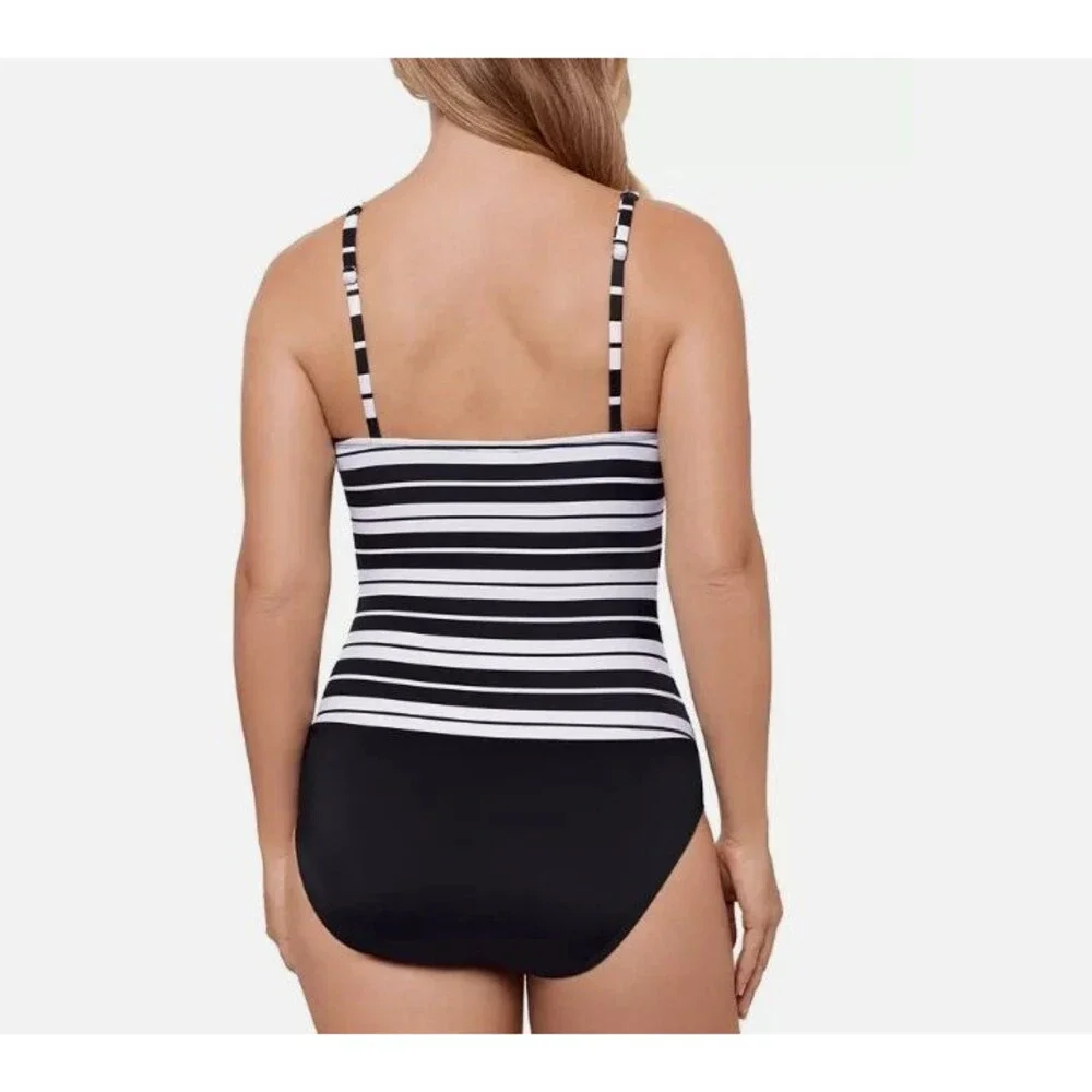 Swim Solutions Women's Striped Tummy Control One-Pc Swimsuit Black Sz 18 18183 - Picture 2 of 2
